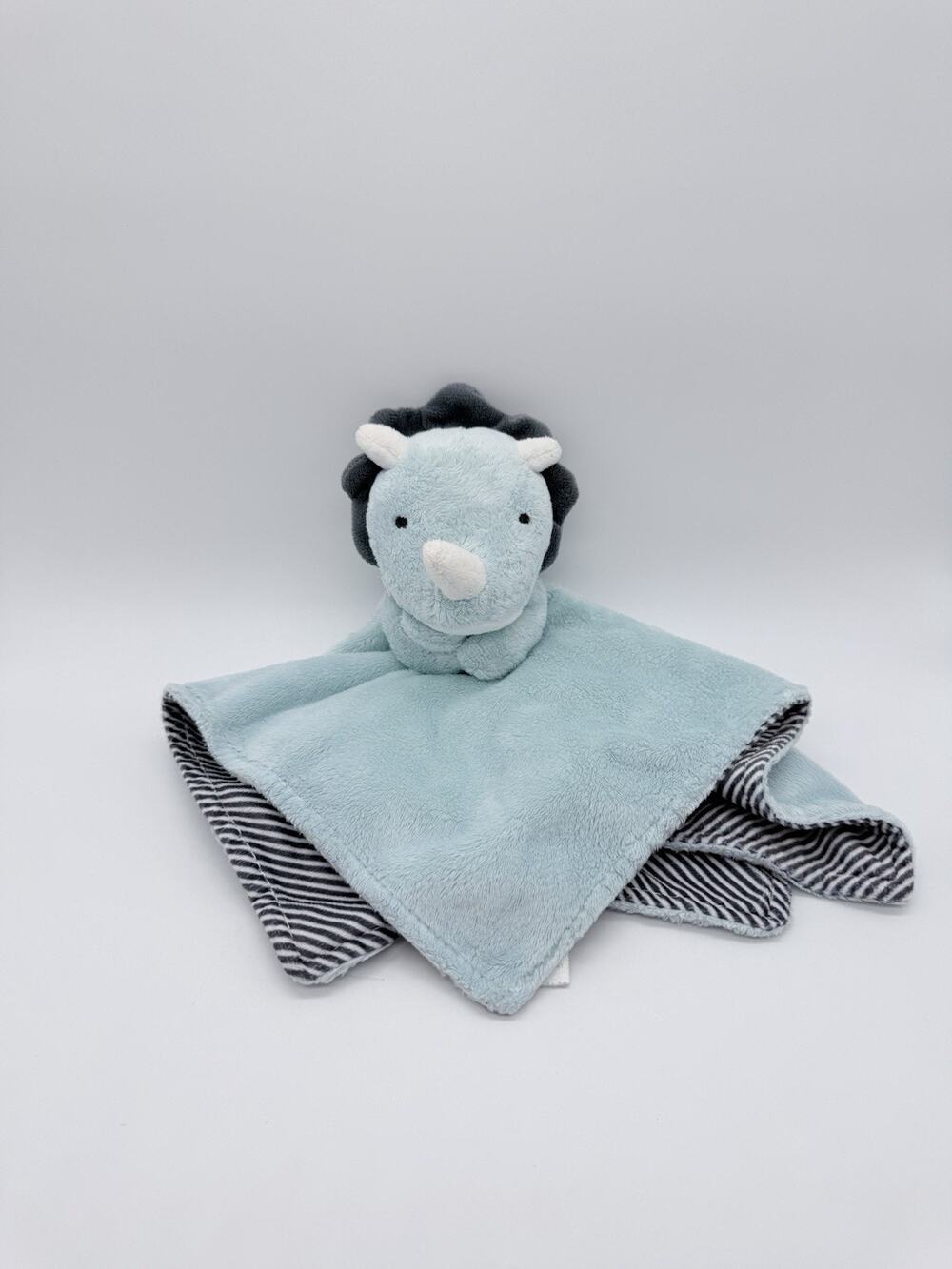 2021 Carter’s Baby BLUE DINOSAUR Triceratops Lovey Security Blanket Stripes Soft